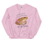 Fairy toad t-shirt with whimsical fairycore illustration. Pink sweatshirt with illustration of toad in pink bikini with crown and the words if you aren't hurting anyone and it brings you joy then do the thing