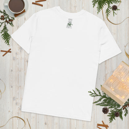 Flat image of a white unisex t-shirt. The back is plain except for the Mama Love Crafts logo f a green octopus